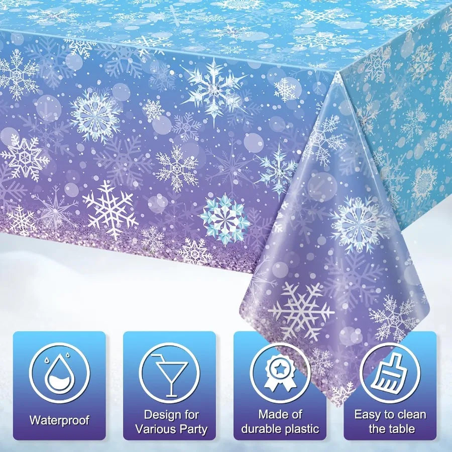 3 Pack Winter Snowflake Plastic Tablecloth Decorations Blue and Purple Snowflake