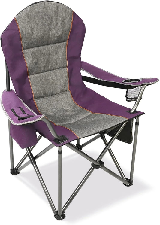 High Back Folding Camp Chair with Cup Holder and Cooler Bag - Purpleobsessions