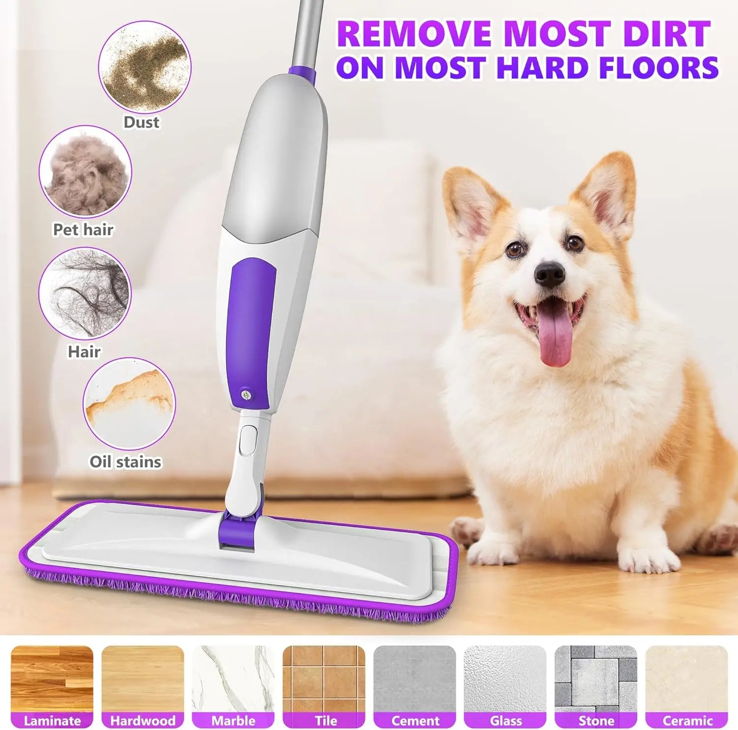 Microfiber Spray Mop for Floor Cleaning - Wet Dry Mop with Sprayer and Washable Pads