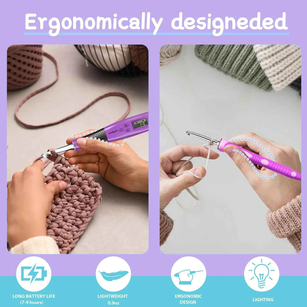 24PCS Crochet Hook Set With  LED  Light & Row Digital Counter