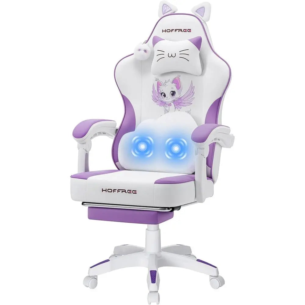 Ergonomic Lumbar Support Gaming Chair with Cat Ears Design for Adults