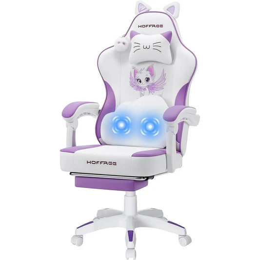 Ergonomic Lumbar Support Gaming Chair with Cat Ears Design for Adults - Purpleobsessions