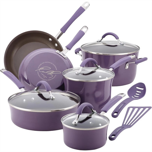 Nonstick Cookware Pots and Pans  12 Piece,  Aluminum with Silicone Handles - Purpleobsessions