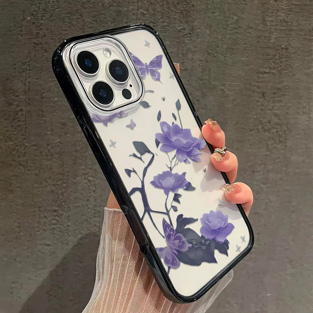 Purple Lotus Pattern Clear Phone Case For iPhone 11 13 Pro 12 15 14 16 Pro Max 15 Plus Hard PC Cover