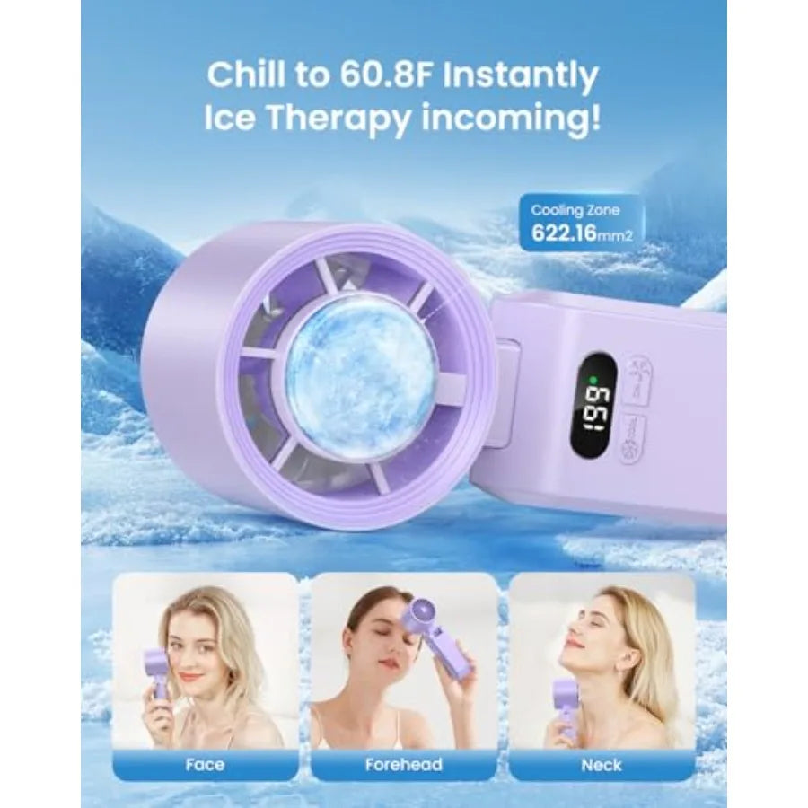 Handheld Portable Turbo Fan with Ice Cooler Speed -99 5500mAh* Rechargeable Personal Fan [20H Cooling Time] Mini Yet Powerful