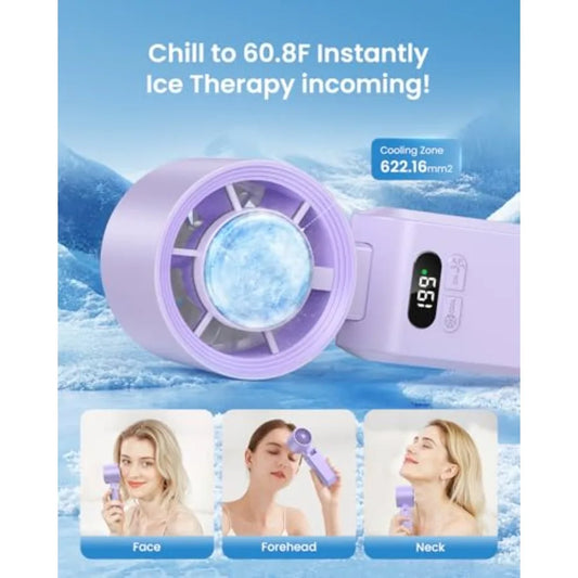 Handheld Portable Turbo Fan with Ice Cooler Speed -99 5500mAh* Rechargeable Personal Fan [20H Cooling Time] Mini Yet Powerful