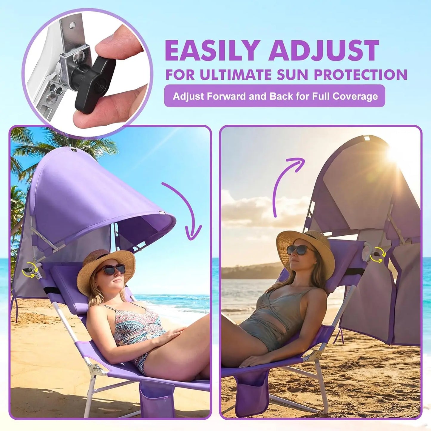 Backpack Beach Tanning Chair with Canopy and Face Hole