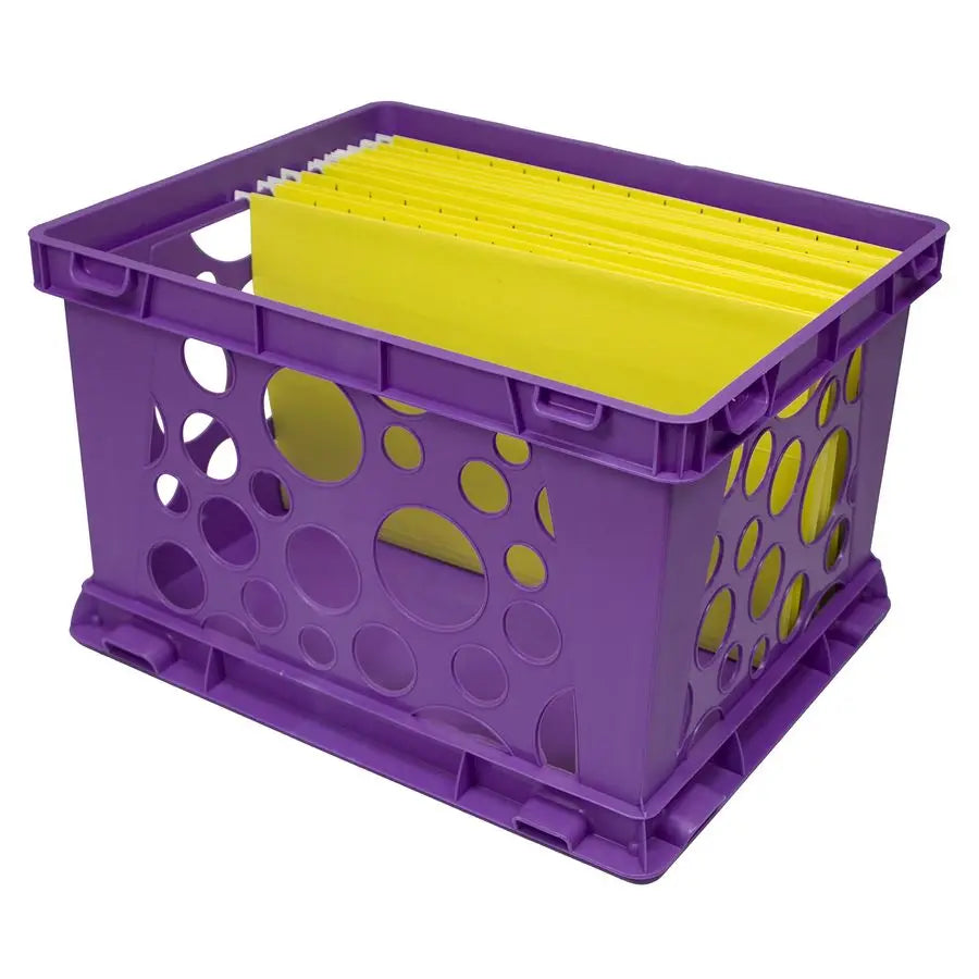 Premium File Crate with Handle Cutouts Letter and Legal Document and Folder Storage, Purple, 1 Pack
