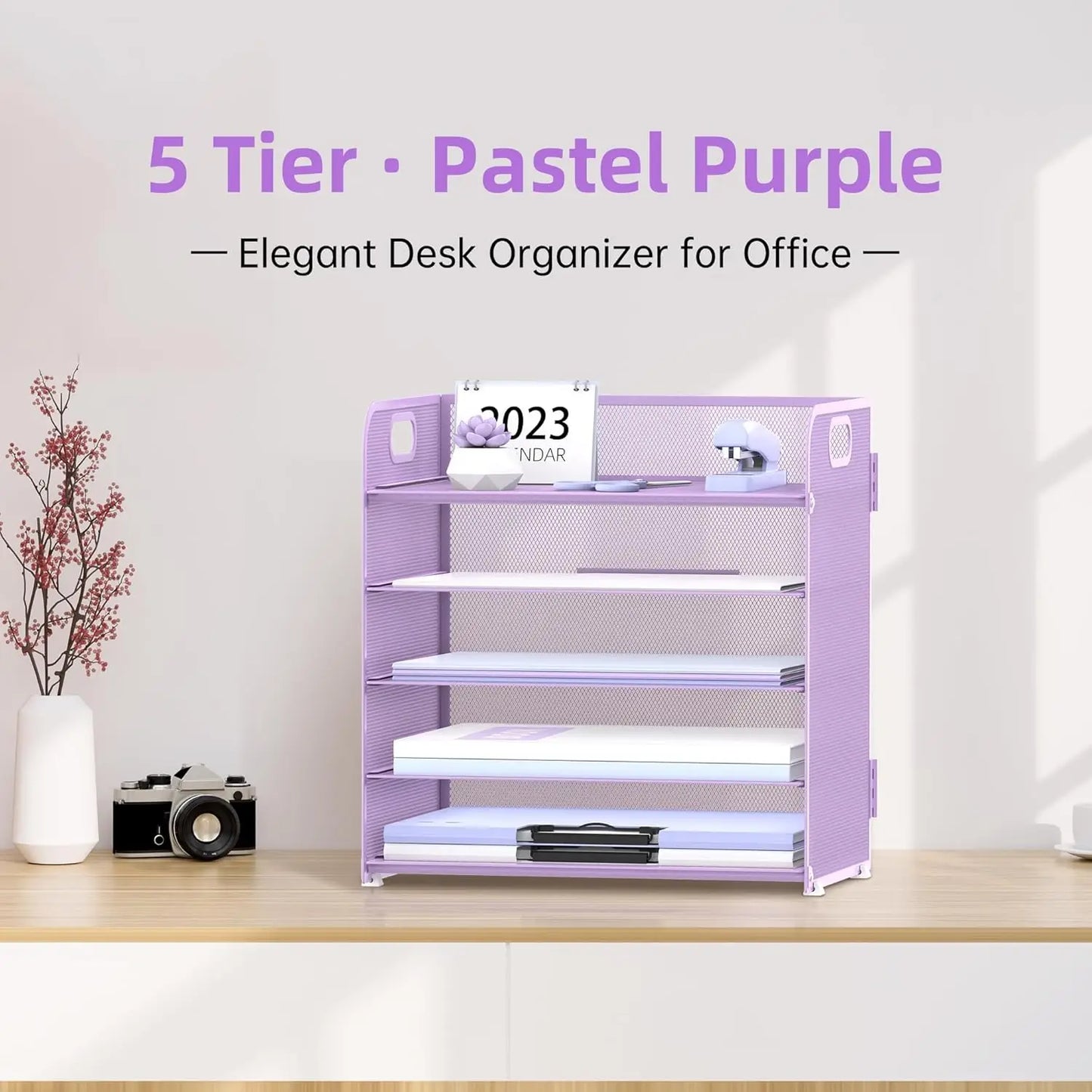 5-Tier Purple Mesh Desk Organizer with Handle