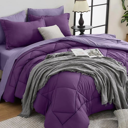 Purple & Light Purple Queen Comforter Set 7Piece All Season Bed in a Bag