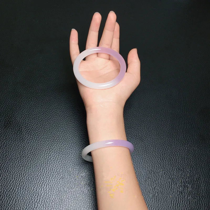 Natural Violet Hand-carved Round Jade Bracelet
