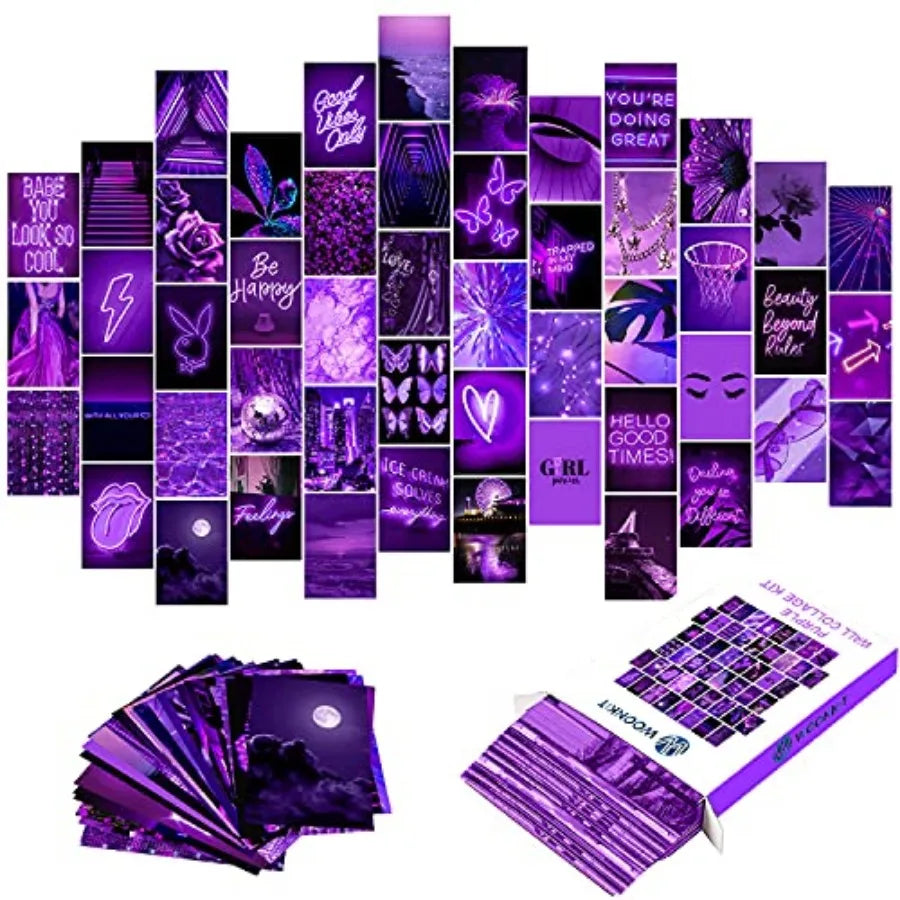 Purple Photo Wall Collage Kit Bedroom Decor for Teens, Trendy, 50PCS 4x6 INCH
