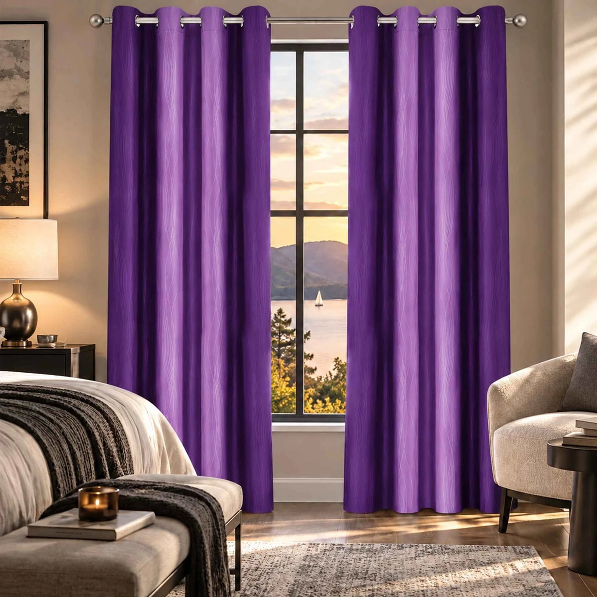 2 Panels Gradient Total Blackout Window Curtains, Grommet Thermal Insulated Drapes, 100% UV Block & Maximum Privacy, Easy Hanging
