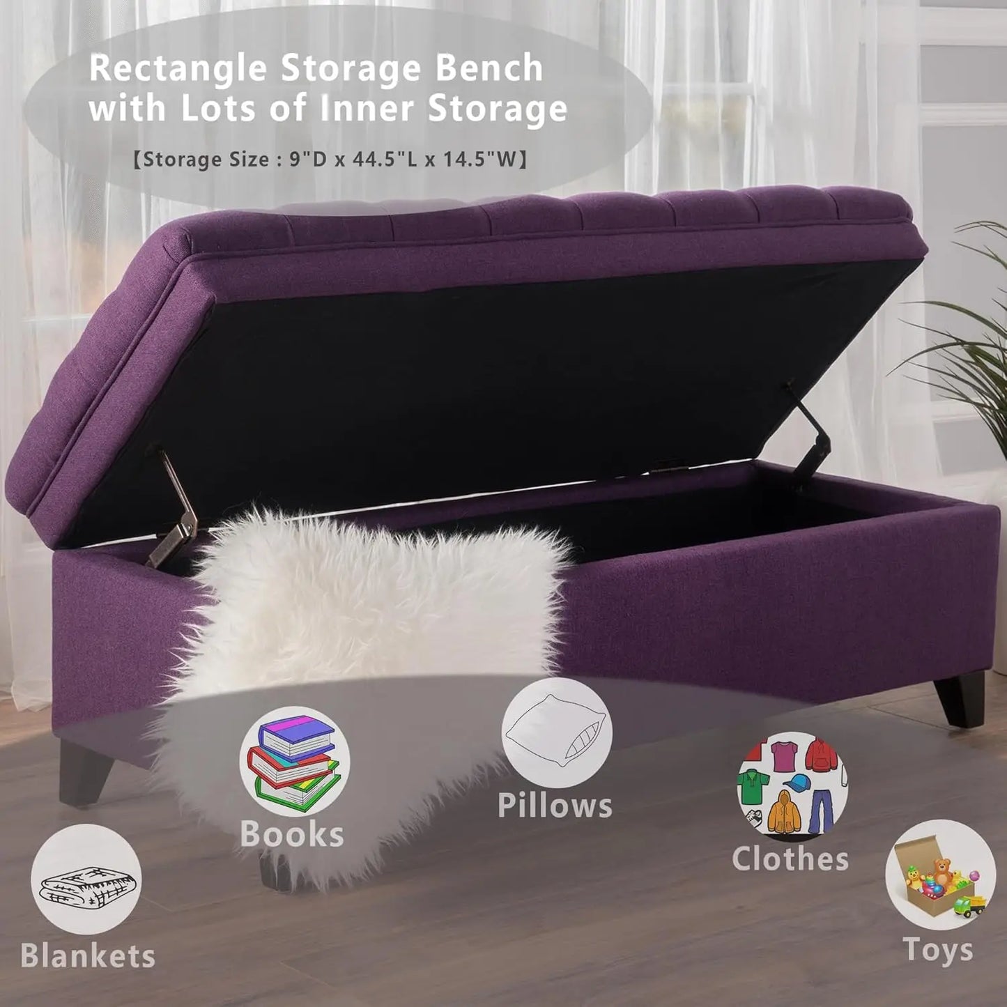 Linen Storage Bench, 50" Bed End Bench with Storage