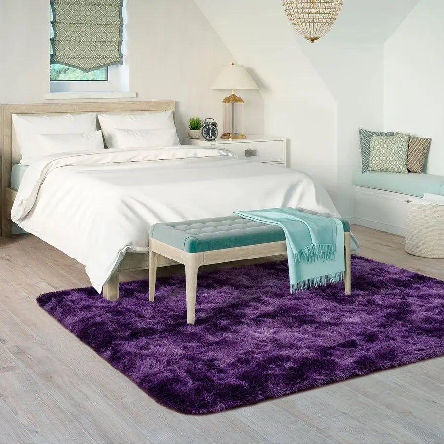 Rug for Bedroom Living Room, 5x7 Purple Area Rug, Faux Fur Shag Modern Carpet Ultra Soft