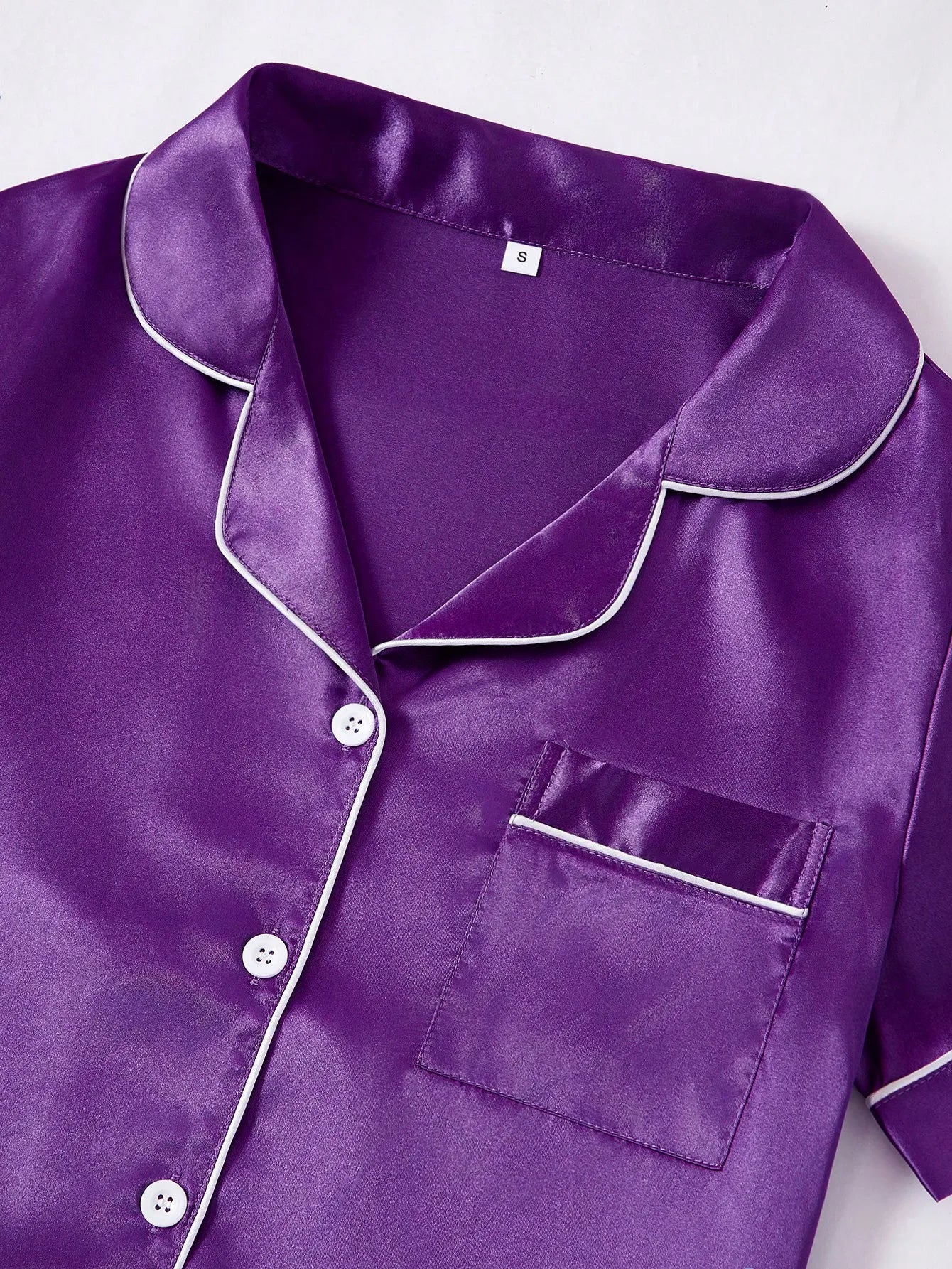 3-Piece Women's Purple Faux Silk Pajama Set with Contrast Trim