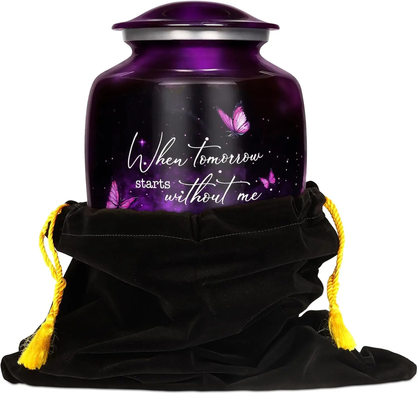 Large Purple Butterfly Urn for Ashes, Handcrafted Metal Keepsake with Secure Lid, Holds Up to 200lbs