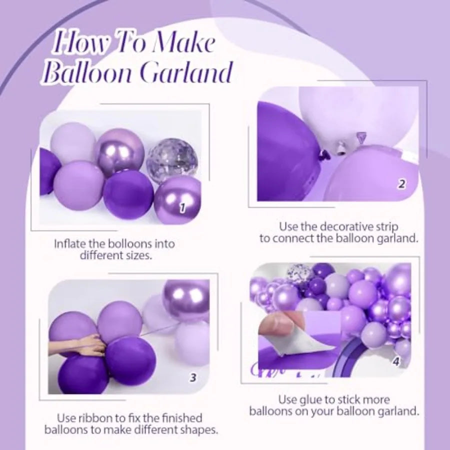 136 pcs Purple Balloons Garland Arch Kit