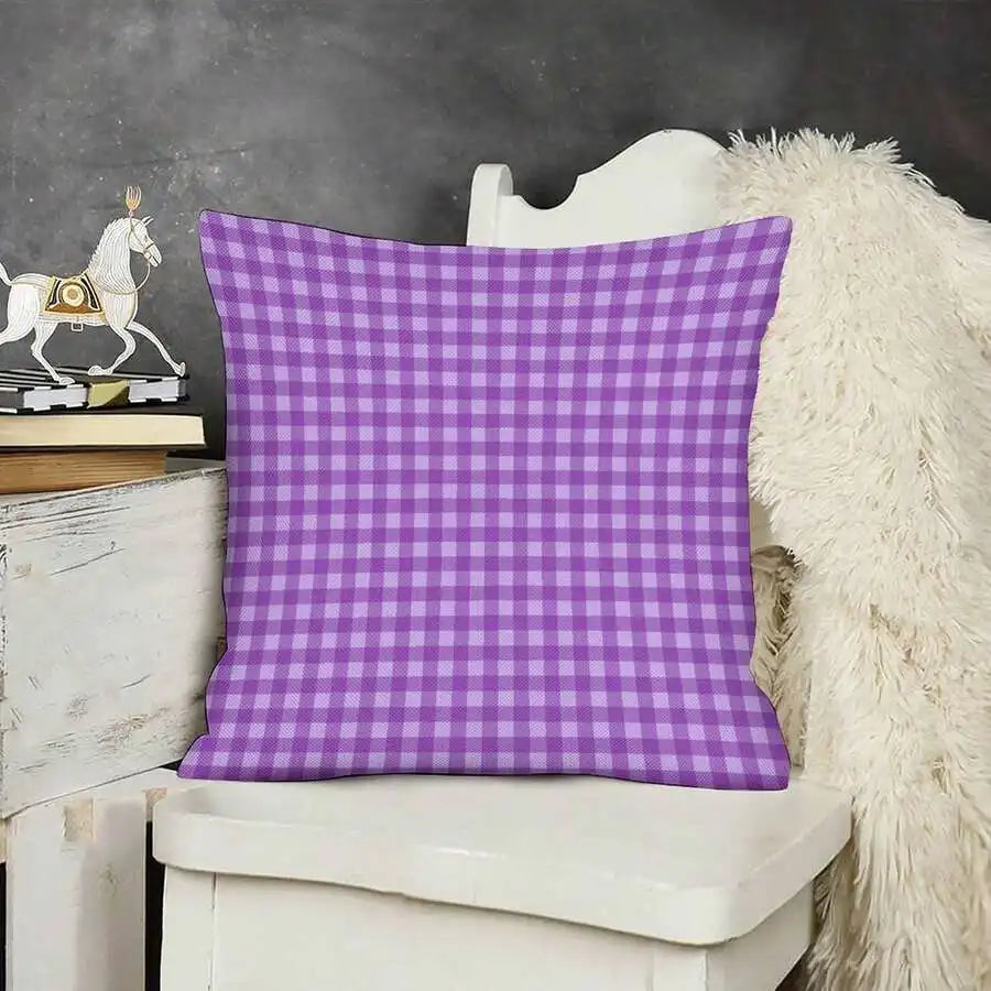 18x18 Inch Purple Plaid Decorative Pillow Cover