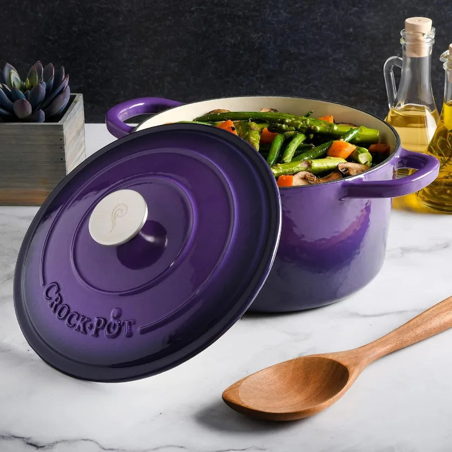 Artisan Round Enameled Cast Iron Dutch Oven, 5 Quart for Stovetop to Oven Cooking