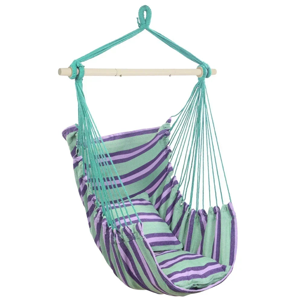 Cotton Canvas Hanging Rope Chair with Pillows - Purpleobsessions