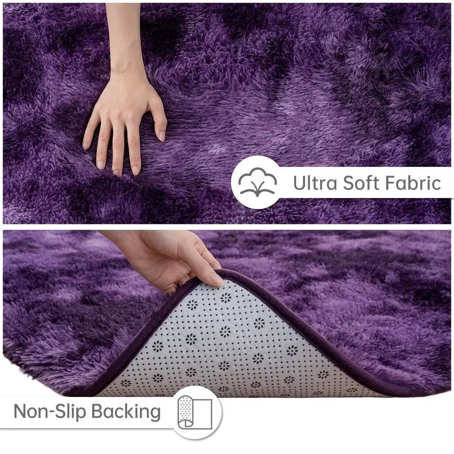 Rug for Bedroom Living Room, 5x7 Purple Area Rug, Faux Fur Shag Modern Carpet Ultra Soft