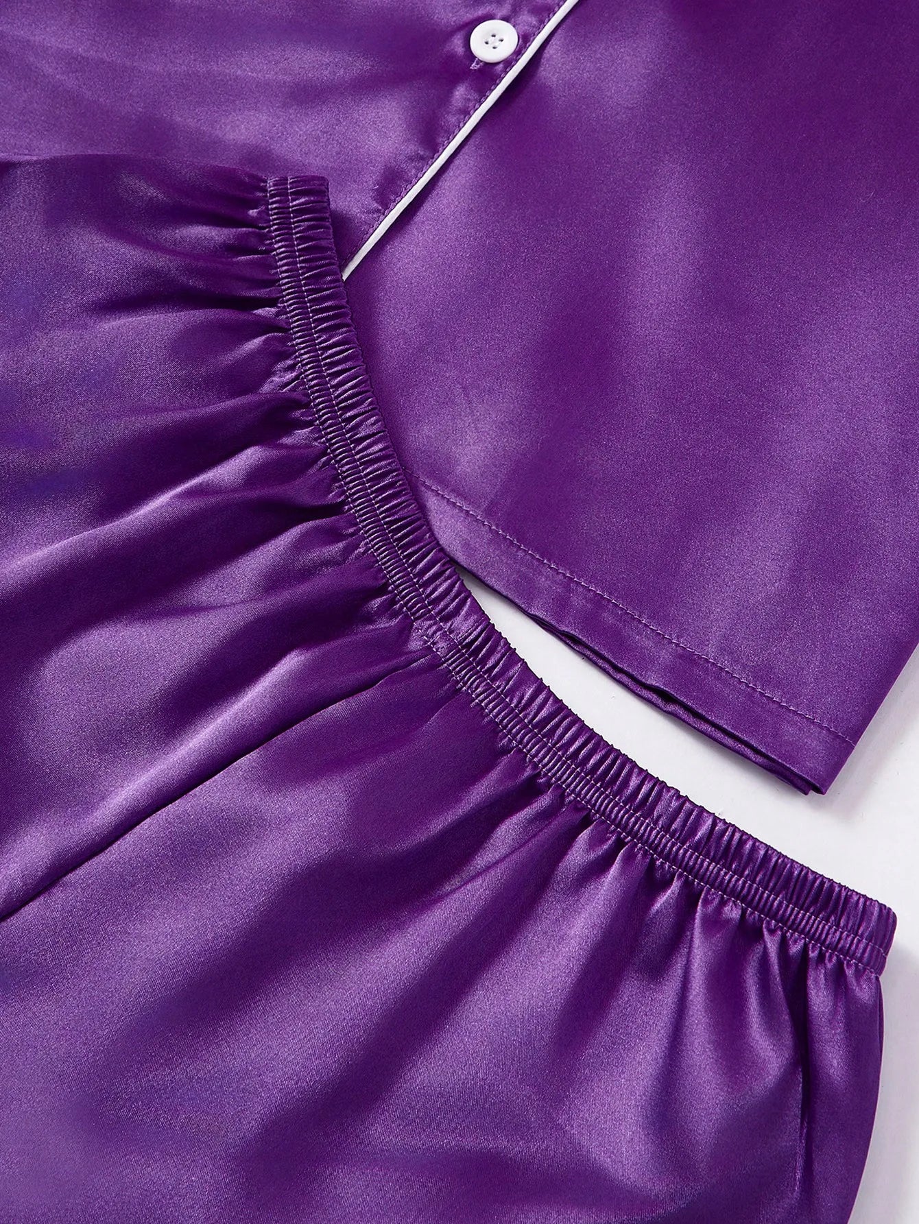 3-Piece Women's Purple Faux Silk Pajama Set with Contrast Trim