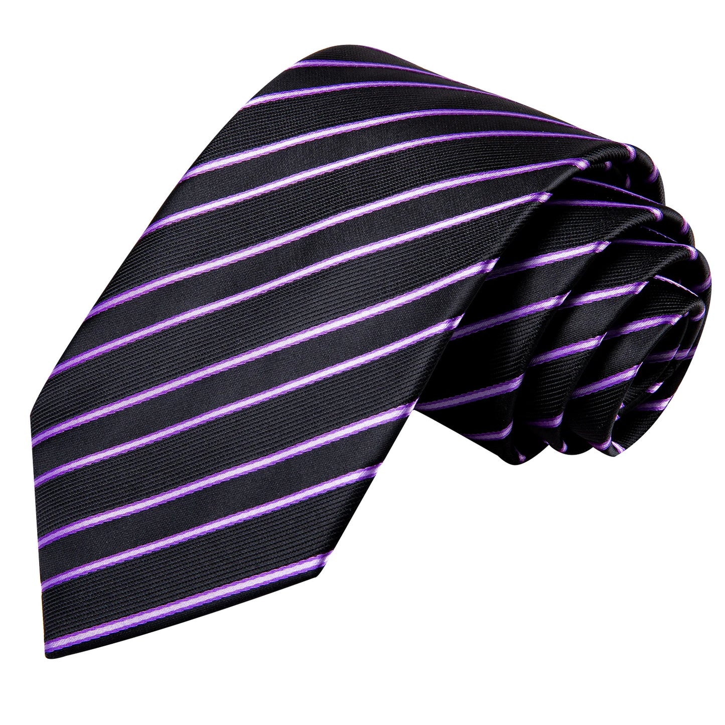 Purple Stripes Men Tie Handkerchief Cufflinks Set Necktie