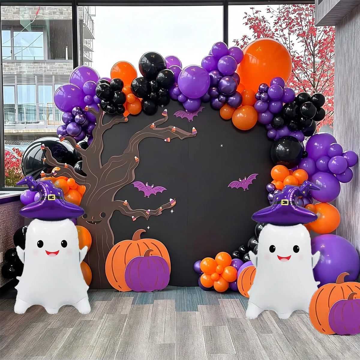 2 Pcs Self Standing Ghosts Balloons, Large Halloween Ghosts Mylar Balloons