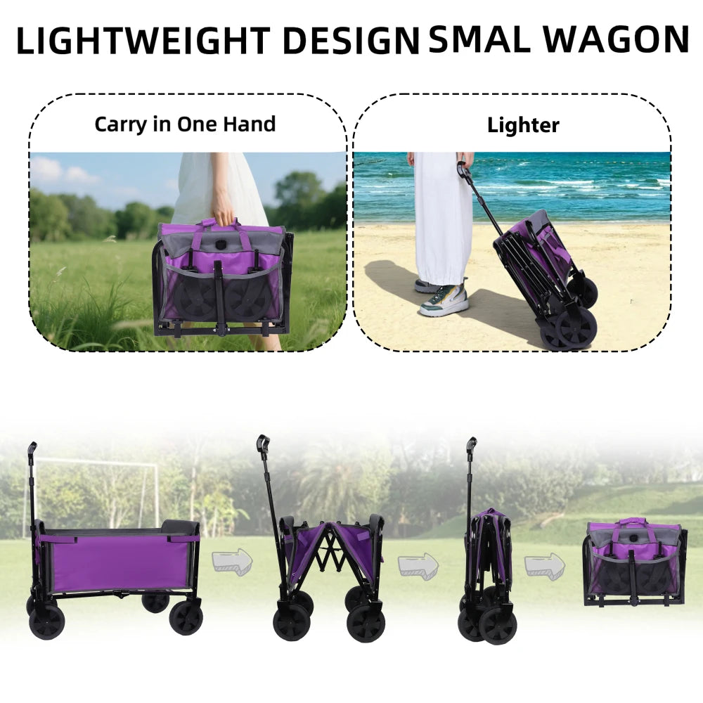Large Collapsible Wagon with Wheels - 3 in 1 Lightweight Utility Camping Wagon, Foldable with 220lbs Capacity