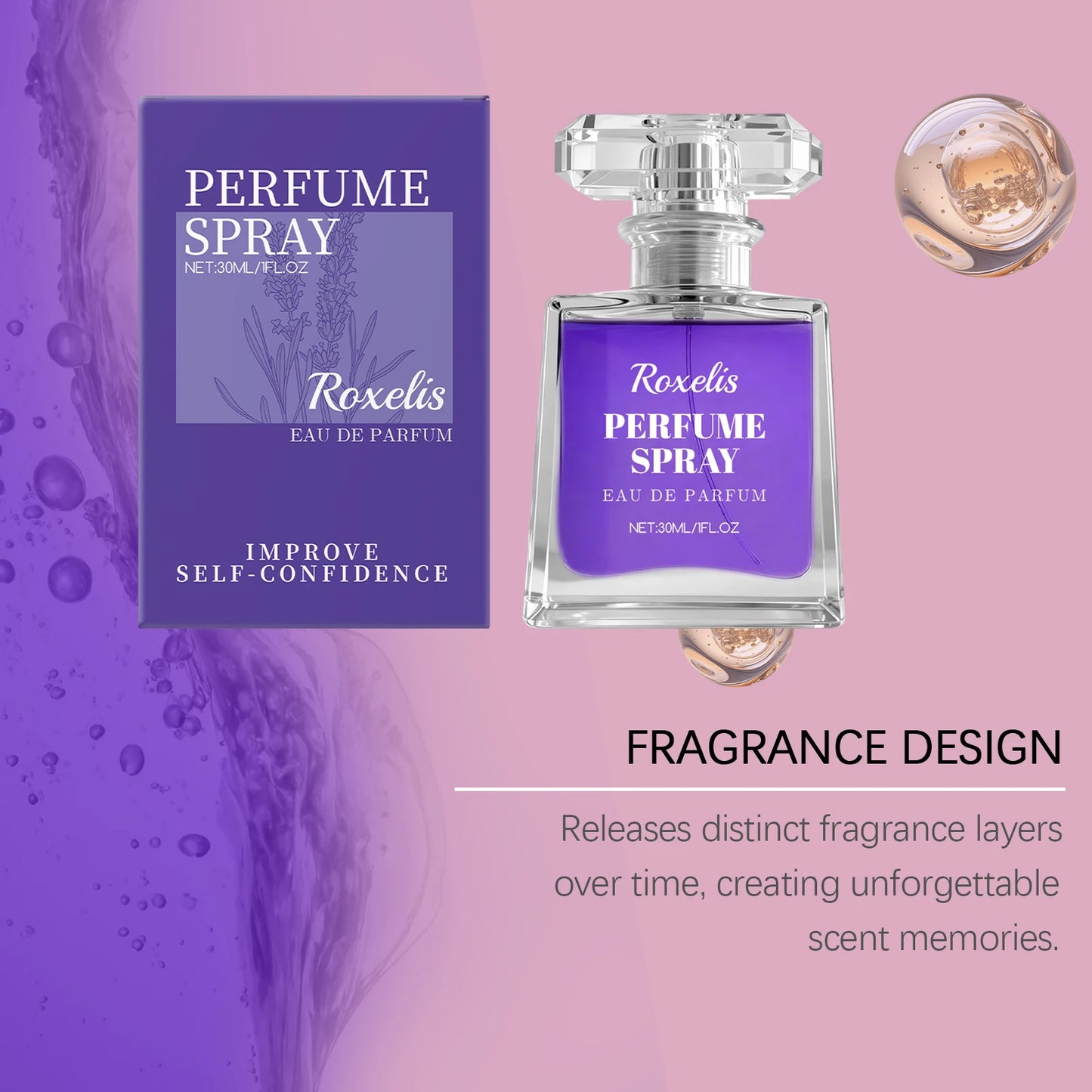 Lavender Perfume for Women - Roxelis Gentle Elegant Scent, Long Lasting Portable Fragrance, Daily Wear Compact Perfume
