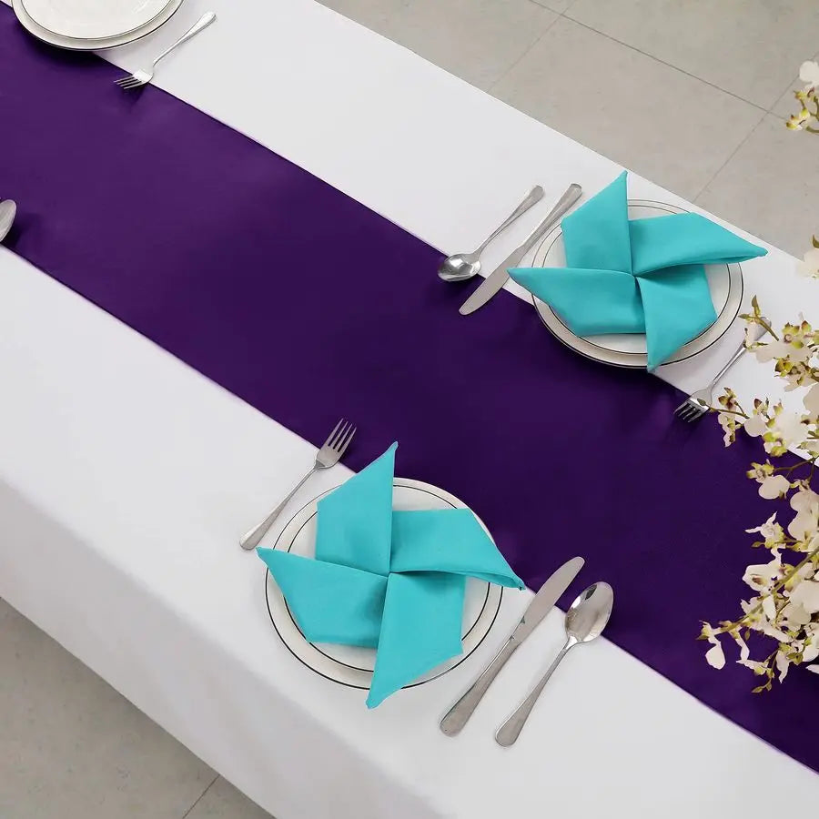 24 Pack Purple Satin Table Runner 12 x 108 Inch, Smooth Table Runners for Wedding Banquets Birthday Party