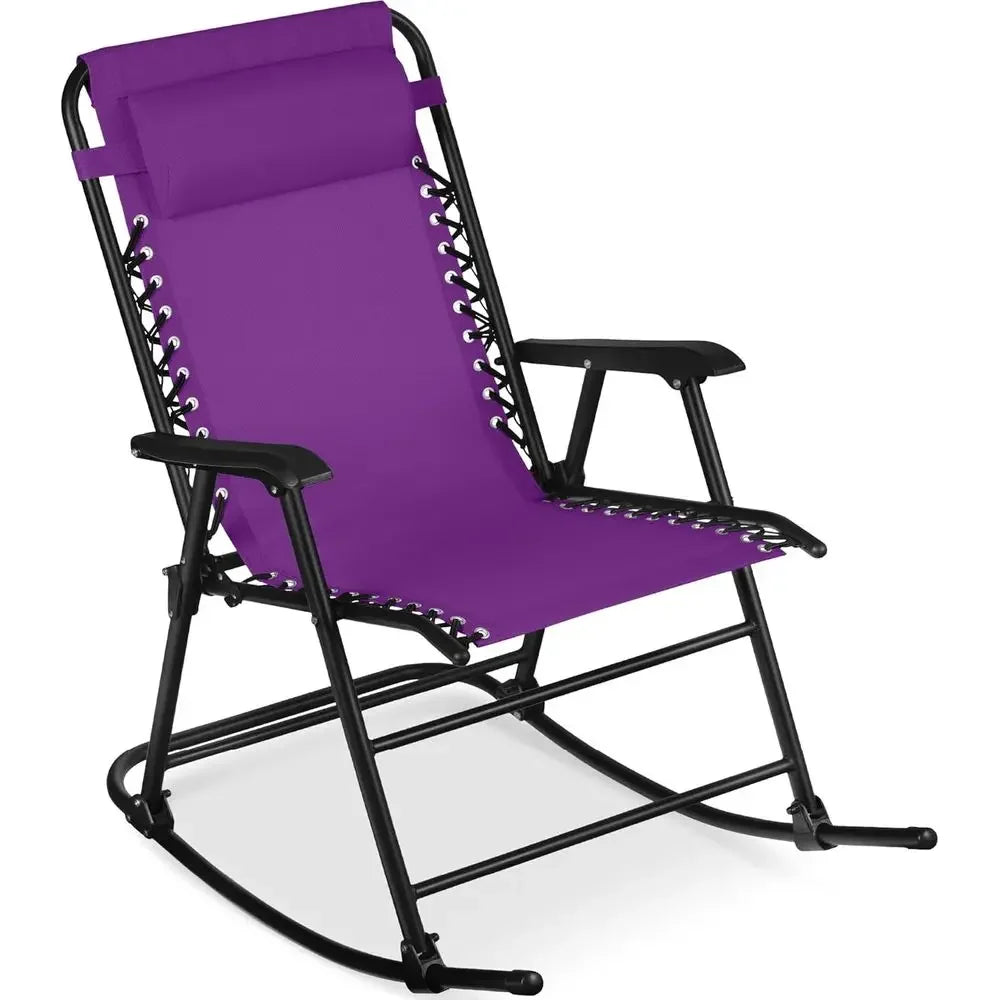 Amethyst Purple Zero Gravity Reclining Outdoor Rocking Chair with Adjustable Pillow