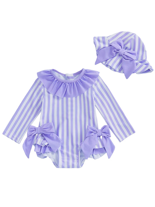 Toddler Girls  Swimsuit Floral Ruffle Swimwear with Matching Sun Hat