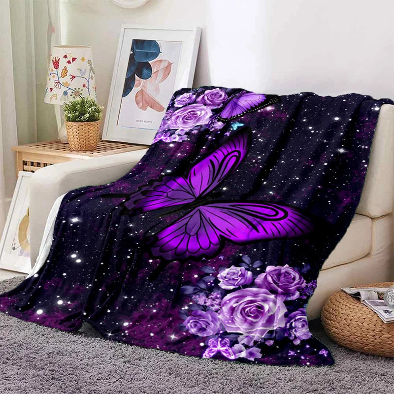 Soft and Cozy Butterfly Floral Print Flannel Blanket