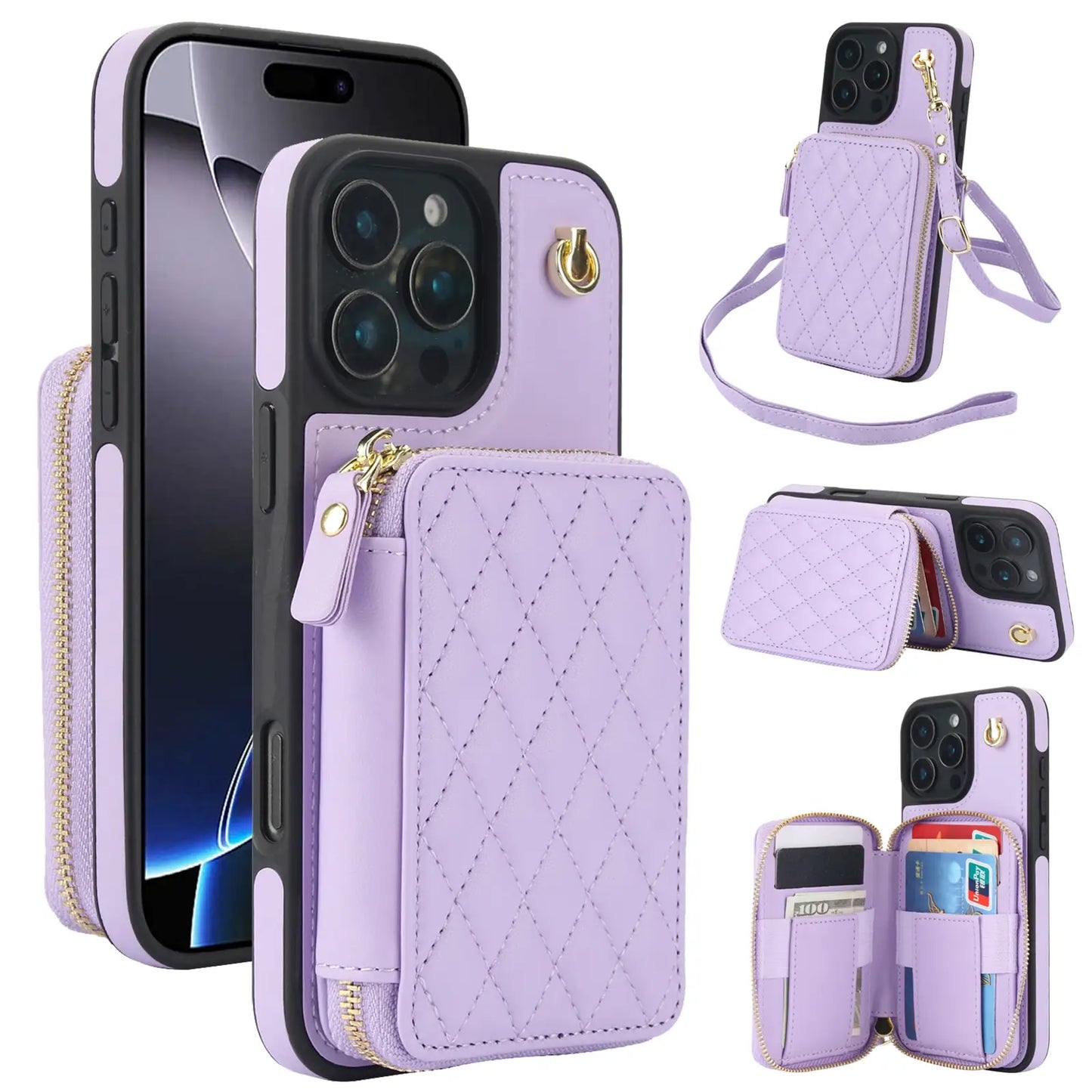 Crossbody Wallet Case for iPhone 16/15/14/13/12/11 Pro Max 7 8 Plus X XS Max XR,RFID Blocking Zipper Handbag Purse Flip Cover