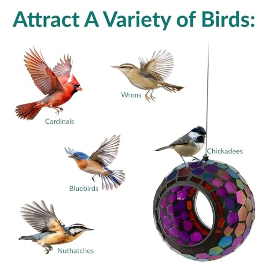 Sunnydaze 6-Inch Glass Mosaic Hanging Bird Feeder for Outdoors - Iridescent Purple Mosaic