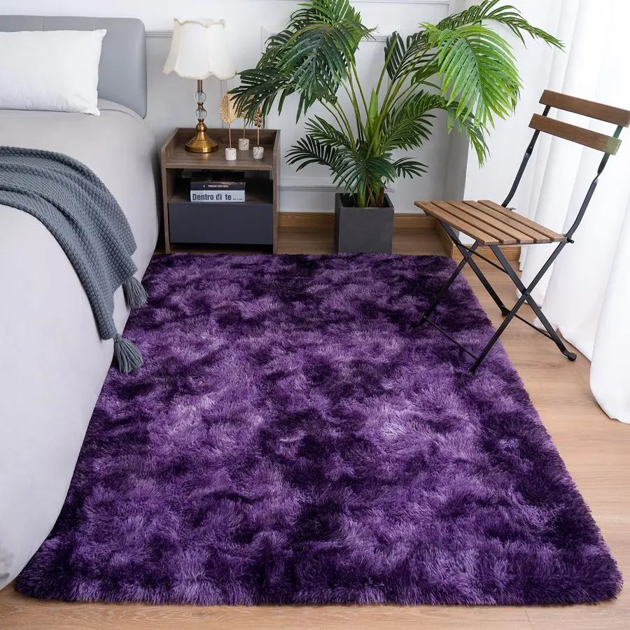 Rug for Bedroom Living Room, 5x7 Purple Area Rug, Faux Fur Shag Modern Carpet Ultra Soft