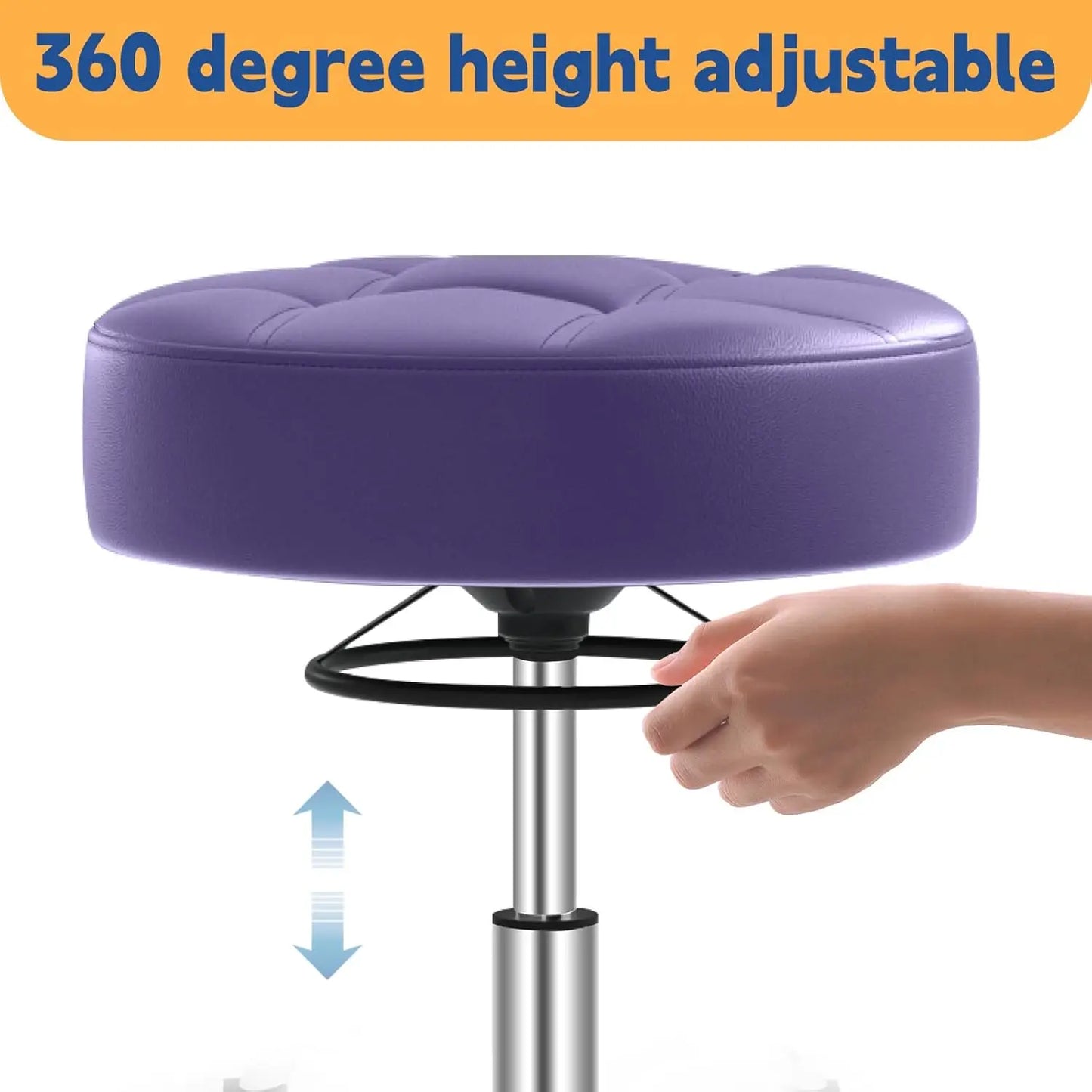 Heavy Duty Rolling Stool: Soft Leather Seat, 360 Swivel, Adjustable Height, No Squeak or Tip Over, Salon Spa, 400lb capacity