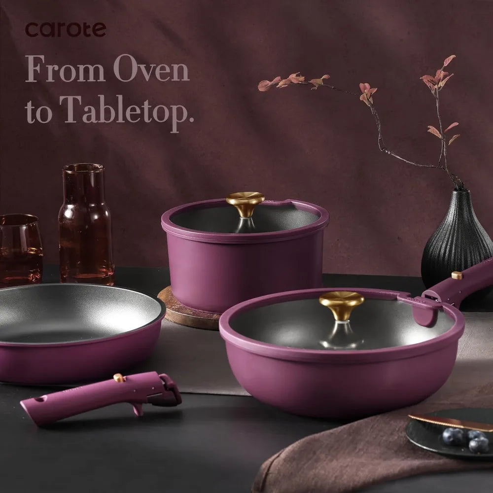 21pcs Pots and Pans Set, Nonstick Cookware Set Detachable Handle, Induction Kitchen Cookware Sets Non