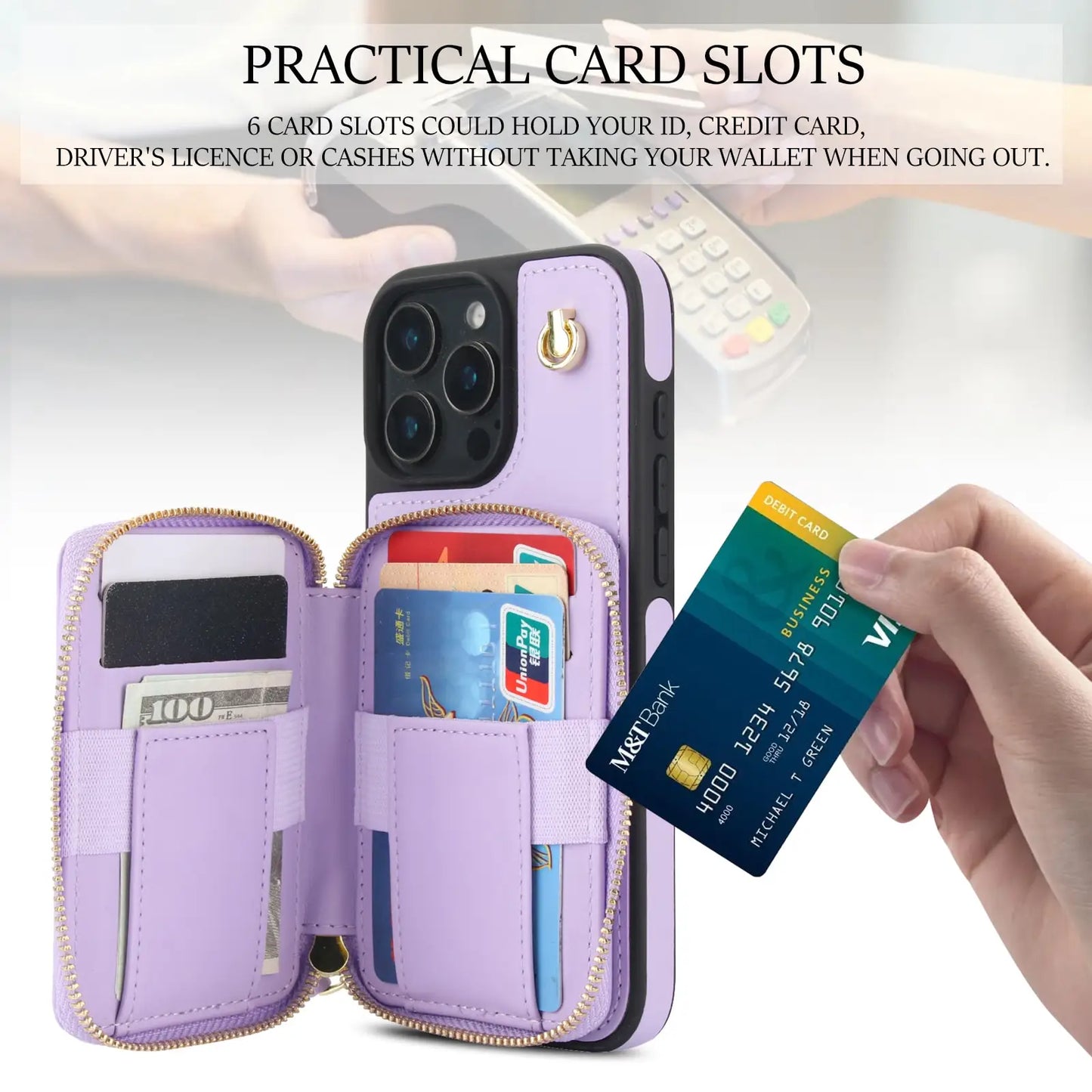 Crossbody Wallet Case for iPhone 16/15/14/13/12/11 Pro Max 7 8 Plus X XS Max XR,RFID Blocking Zipper Handbag Purse Flip Cover