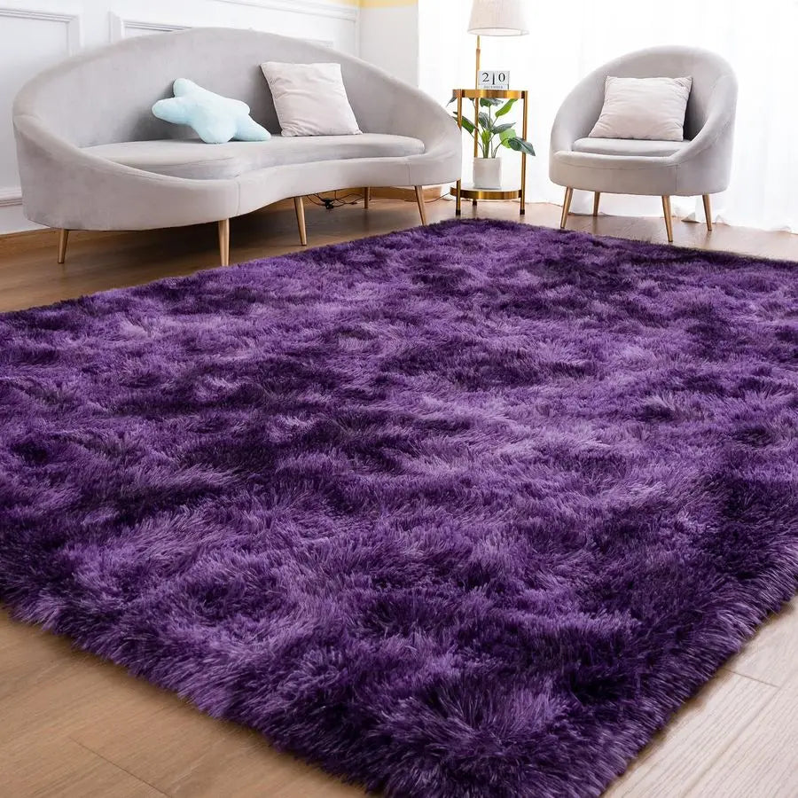 Rug for Bedroom Living Room, 5x7 Purple Area Rug, Faux Fur Shag Modern Carpet Ultra Soft