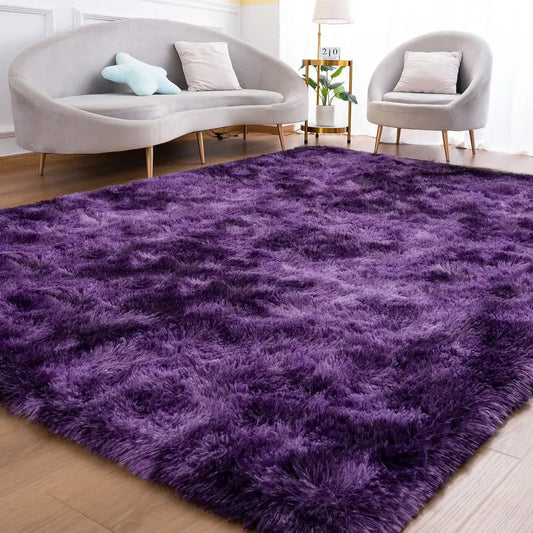 Rug for Bedroom Living Room, 5x7 Purple Area Rug, Faux Fur Shag Modern Carpet Ultra Soft