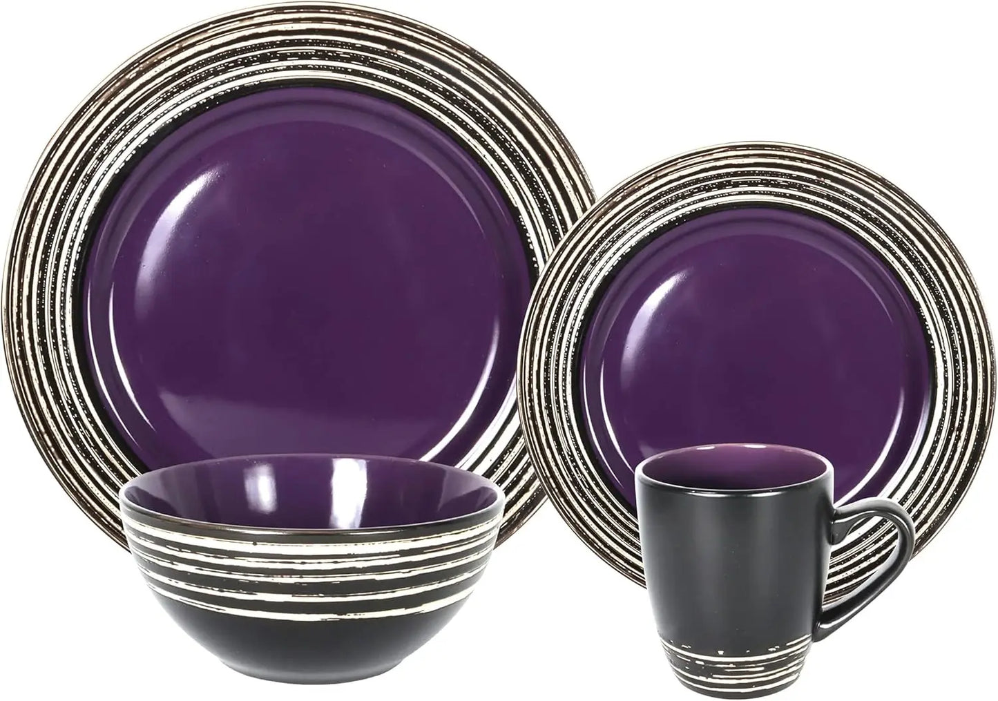 Stoneware Handcrafted Tree Bark Effected Glaze Dinnerware Set (Lavender/Purple, Service for 4-16pc Set)