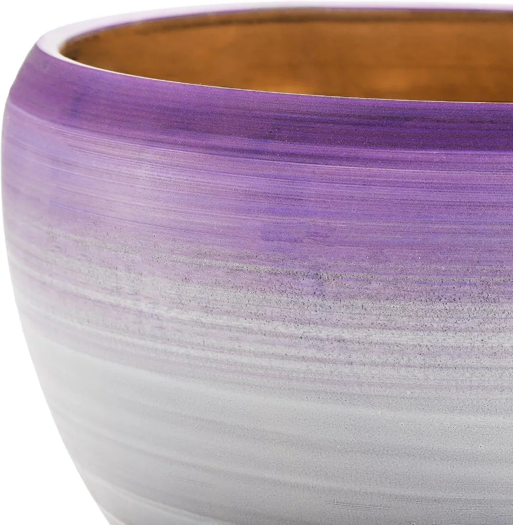Set of 3 Ceramic Flower Pots, 7/5/4 inch, Purple Round Succulent Planter with Drainage Holes & Saucer, Indoor Outdoor