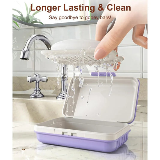 Leakproof Bar Soap Holder Dish with Lid, Portable Travel Soap Case