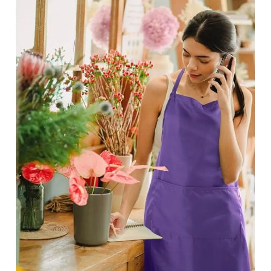 Purple Apron with Pockets: Lightweight and Adjustable
