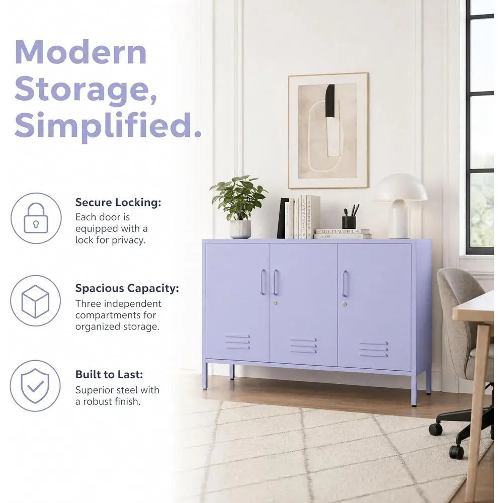 3-Door Lockable Accent Cabinet with Adjustable Shelves