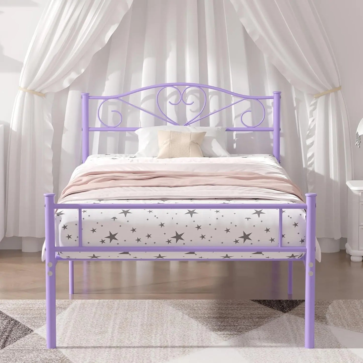 14 Inch Twin Size Metal Platform Bed Frame with Headboard and Footboard