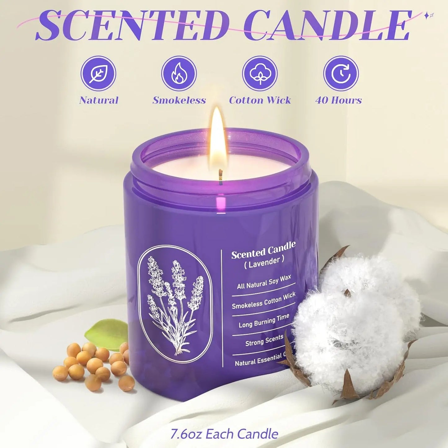7.5oz Lavender Scented Soy Candle Highly-Scented